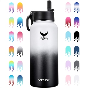 Colorful 32 oz Vacuum Insulated Stainless Steel Water Bottle with Straw Lid and Flex Cap
